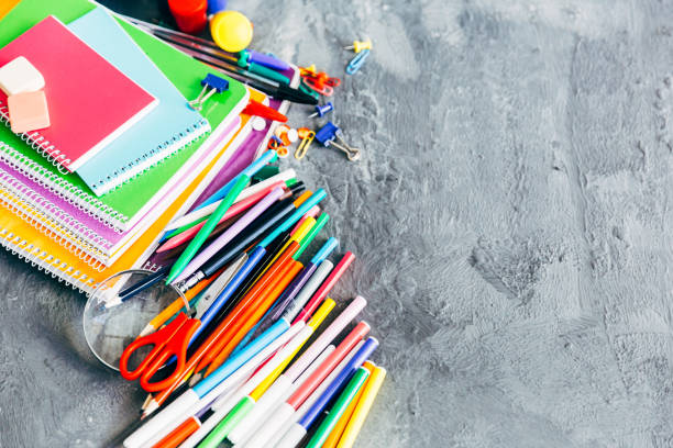 istock School and office supplies. Stationery on white background. 687802822