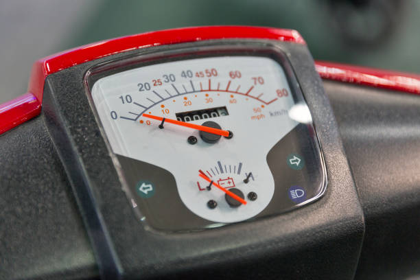 istock Dashboard with speedometer of electric motorcycle closeup 687808152