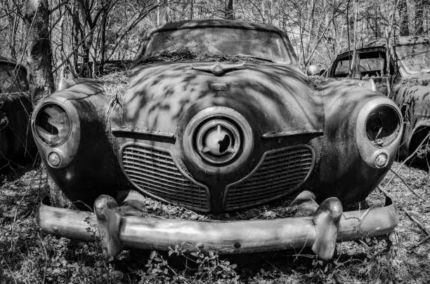 Old car in black and white