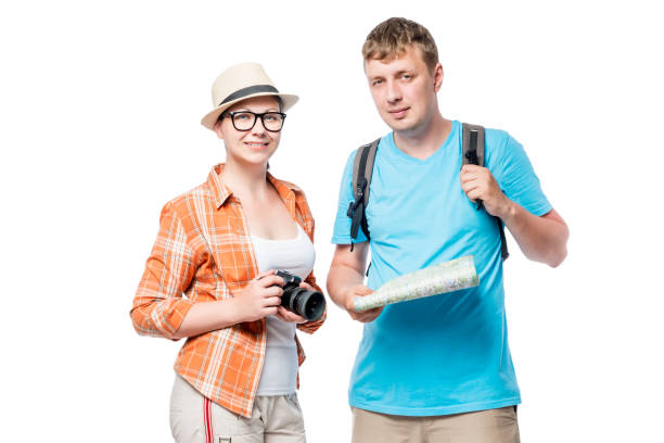istock Photographer and tourist with a backpack on a white background 687828980