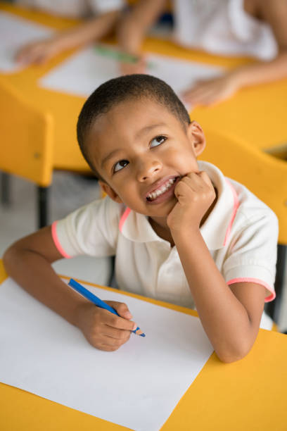 istock Thoughtful African American boy at school drawing a picture 687830482