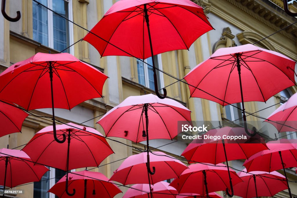 Floating umbrellas Floating umbrellas in Belgrade, Serbia Art Stock Photo