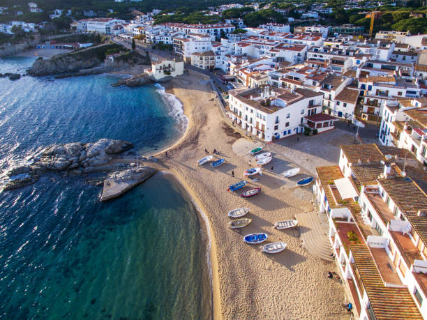 aerial view of coast of llafranc palafrugell - spain gerona architecture building exterior imagens e fotografias de stock