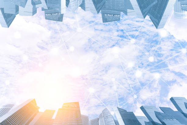 istock Blue sky with cloud in sunset light with modern city and wireless communication network. Internet of Things and ICT Information Communication Technology concept. Blue tone. 687850390