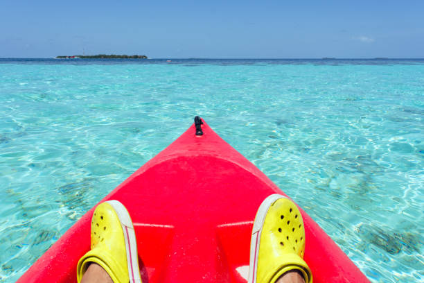 istock Young caucasian man kayaking in sea at Maldives - Boost up color Processing. 687860850
