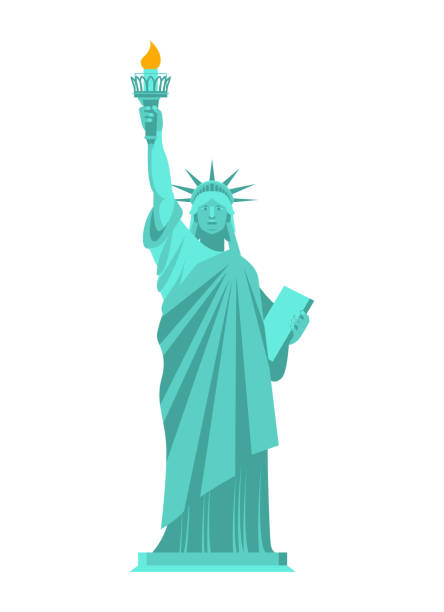 고립 된 자유의 동상입니다. 미국의 국가 상징. 미국 랜드마크 - statue of liberty usa new freedom stock illustrations