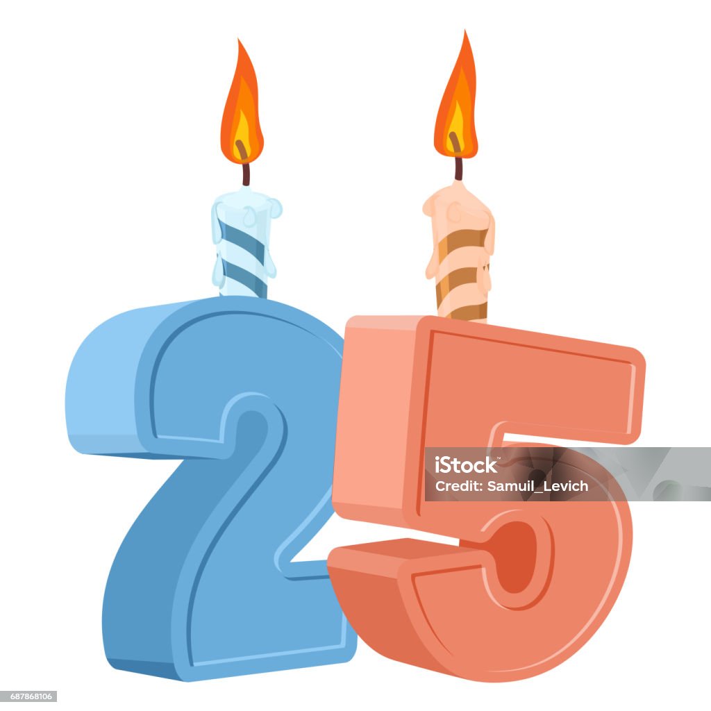 25 Anni Di Compleanno Numero Con Candela Festiva Per Torta Per Le Vacanze  25 Anniversario - Immagini vettoriali stock e altre immagini di Accendere  (col fuoco) - iStock