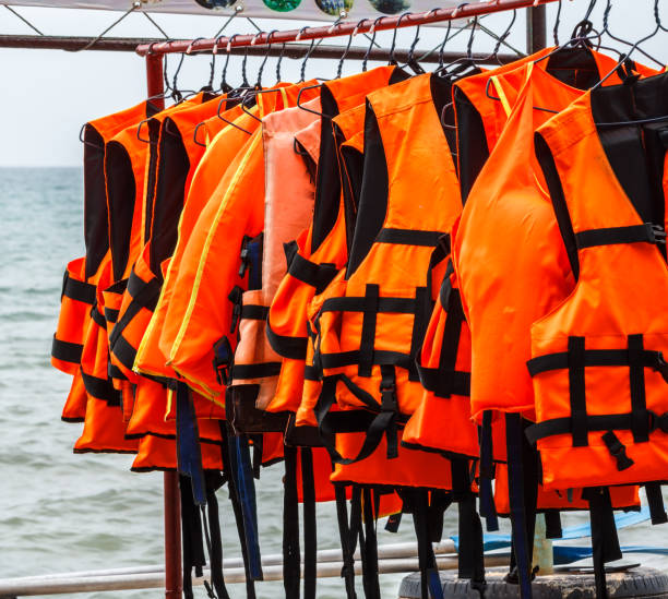 istock Life jacket hanging near the sea. 687878340