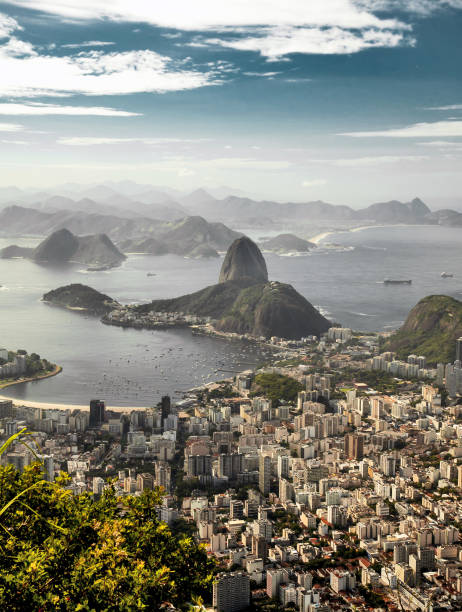 A view on Sugar Loaf from Corcovado mountain in Rio de Janeiro