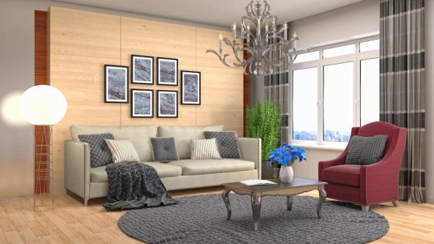 istock Interior living room. 3d illustration 687881360