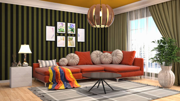 istock Interior living room. 3d illustration 687881454