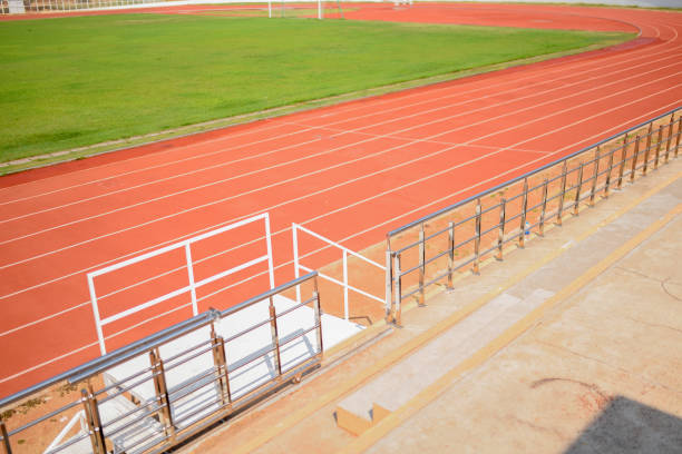 istock Stainless steel fence on track 687884082