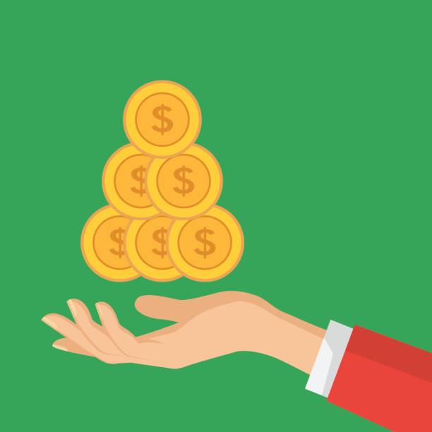 istock Hand holding pile of coins. Vector illustration in flat style. 687884576