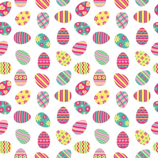 Vector illustration of Easter seamless pattern with painted eggs.