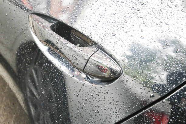 istock Close up of a car door handle going through a car wash 687889718