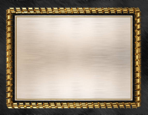 istock Blank wooden frame and border trimmed with gold ribbon. 3d illustration 687893368