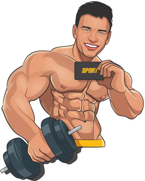 illustrazioni stock, clip art, cartoni animati e icone di tendenza di body builder - human muscle human arm muscular build body building