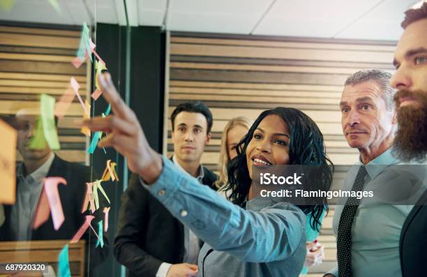 Woman Explaining The Plan To Office Team Stock Photo - Download Image Now - Leadership, Multiracial Group, Organization