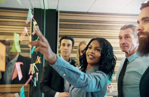 Photo of Woman explaining the plan to office team