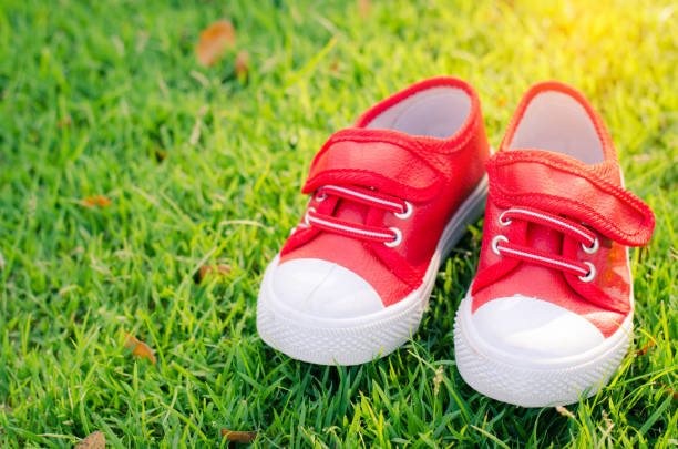 istock red shoes for children on green grass floor 687920404