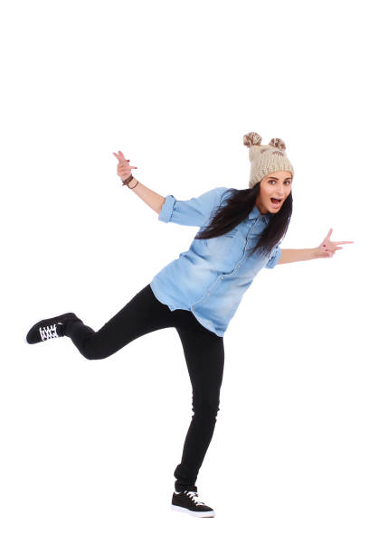 teenager in jeans dancing street dance stock photo