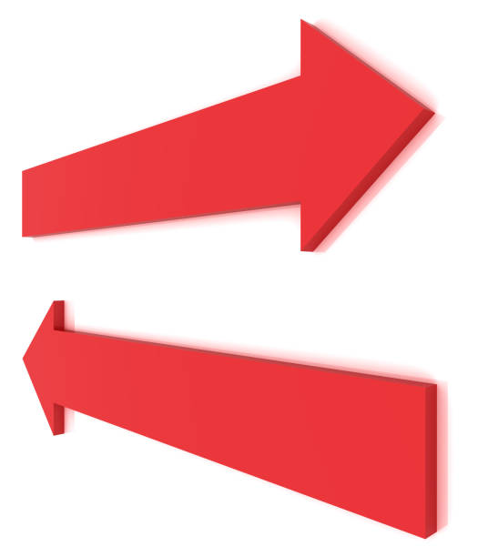 istock Left and right direction red arrows isolated. 3d render symbols. Two ways icon illustration. East West infographic 687923362