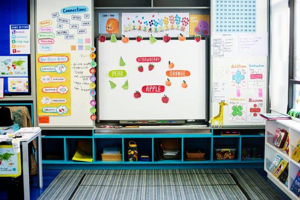 Kindergarten Classroom White Board Learning School ***NOTE TO INSPECTOR: See attached property release.*** whiteboard visual aid photos stock pictures, royalty-free photos & images