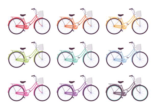 istock Set of female bicycles in different colors 687924644