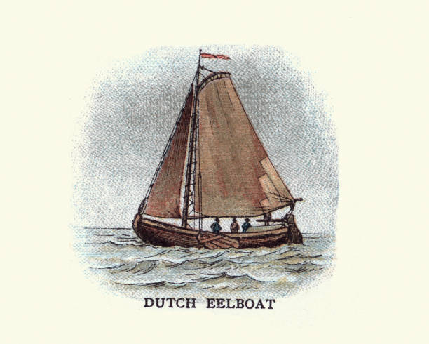stockillustraties, clipart, cartoons en iconen met dutch eelboat, fishing boat, 19th century - paling nederland