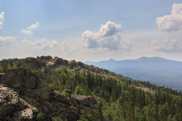 Panoramic view of the mountains and cliffs, South Ural. Summer in the mountains.View from the mountains. The nature of the southern Urals. Travel in the mountains. Mountains.