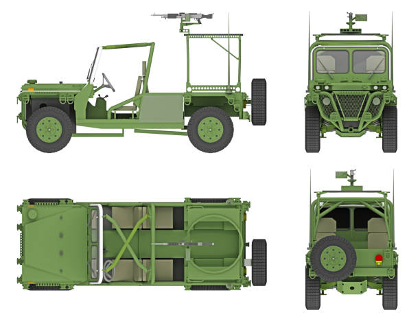 ilustrações de stock, clip art, desenhos animados e ícones de pickup with weapons isolated on white 3d rendering - truck military armed forces pick up truck