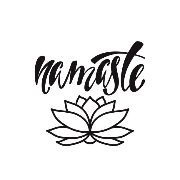 Namaste. Inspirational quote about happiness. Namaste. Inspirational quote about happiness. Modern calligraphy phrase with silhouette lotus flower. Simple vector lettering for print and poster. Typography design. cursive letters tattoos silhouette stock illustrations