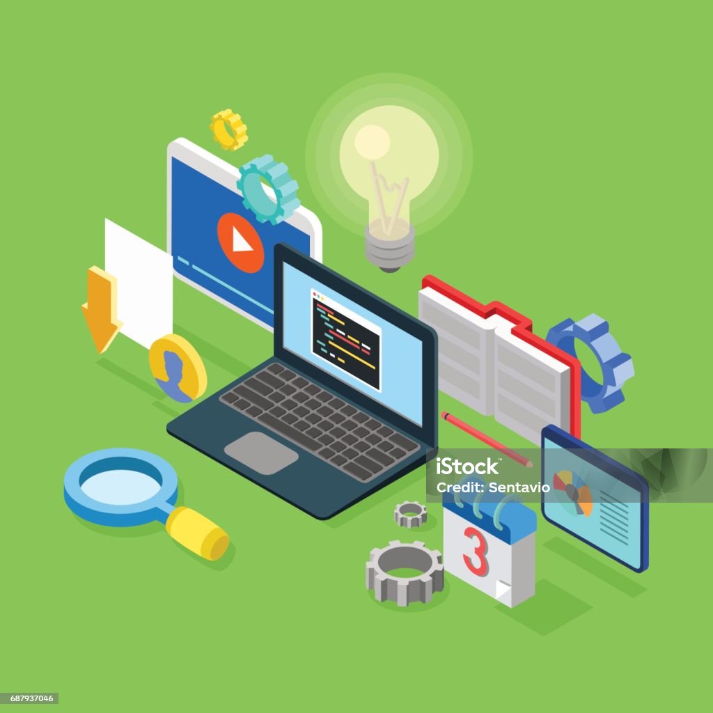 Flat 3d Isometric Application Software Coding Development Code ...