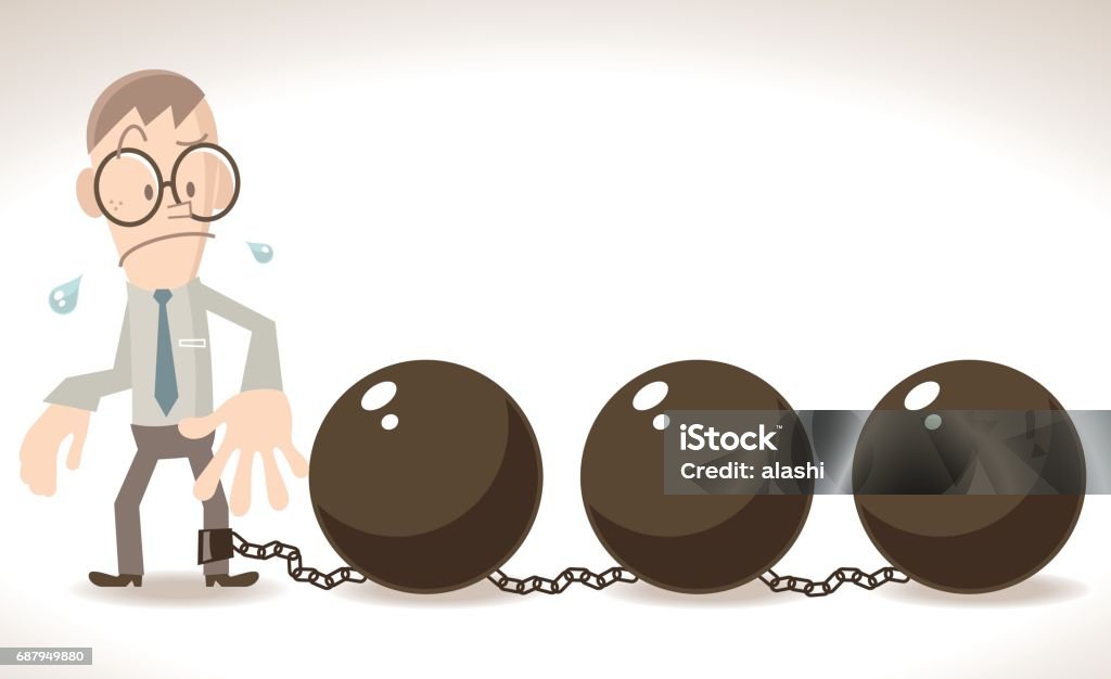 Tired Businessman Is Locked In Three Big Iron Ball And Chain Stock  Illustration - Download Image Now - iStock