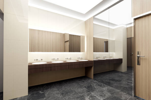 istock Public toilet interior. 3d illustration 687954586