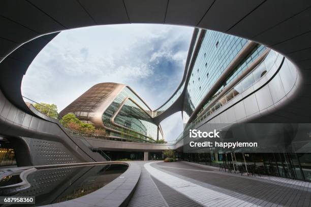 Modern Futuristic Architecture Office Building Designed By Zaha Hadid Stock Photo - Download Image Now