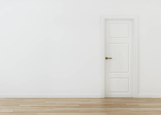 istock White door in the interior with a white wall. 3D rendering. 687964538