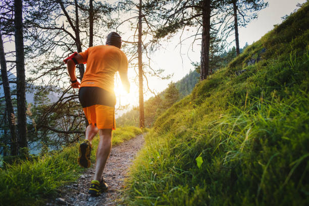 istock Man trail running in the forest up mountain 687968650