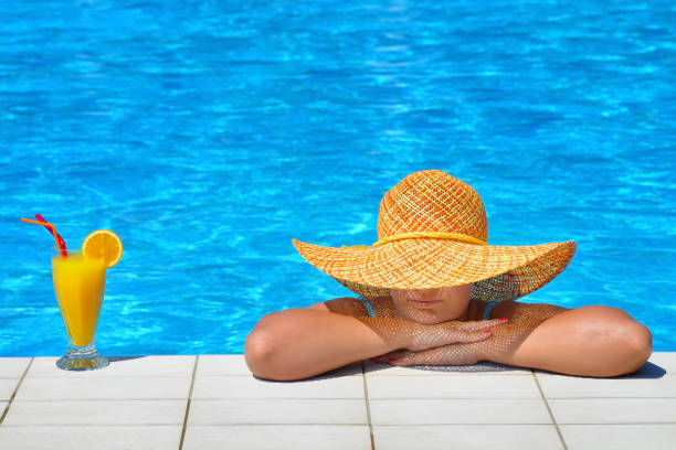 istock Real female beauty relaxing at swimming pool 687971822