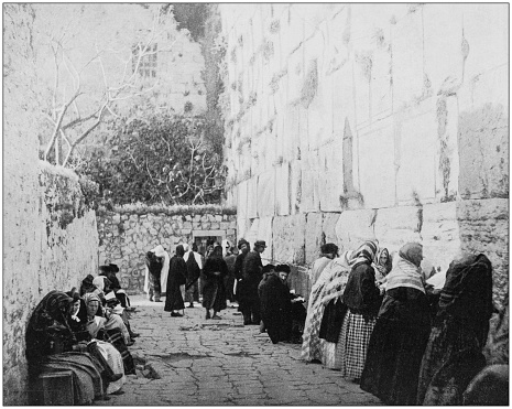 Antique photographs of Holy Land, Egypt and Middle East: Jewish wailing place, Western Wall