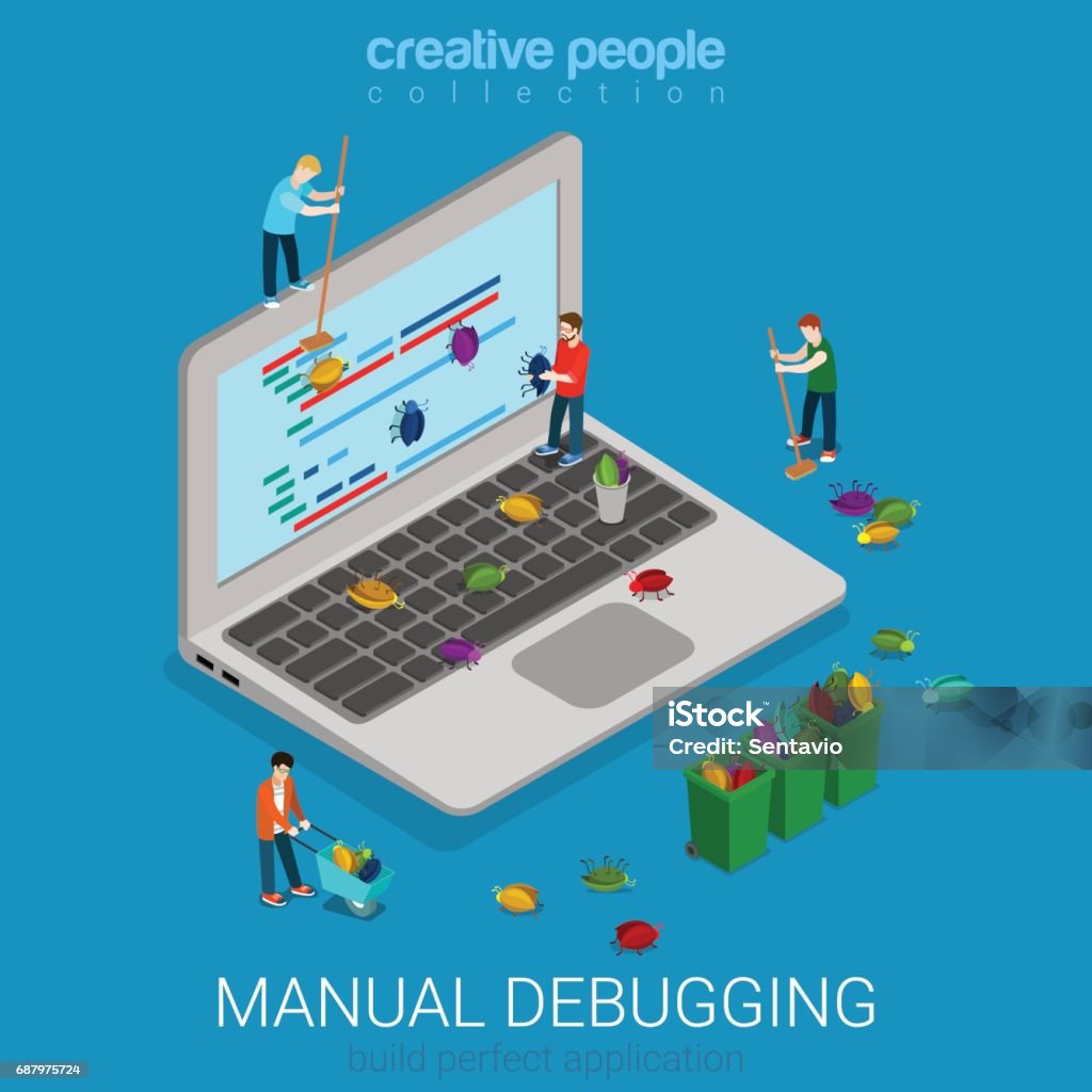 Menual Debugging Process Flat 3d Isometry Isometric Code Development ...