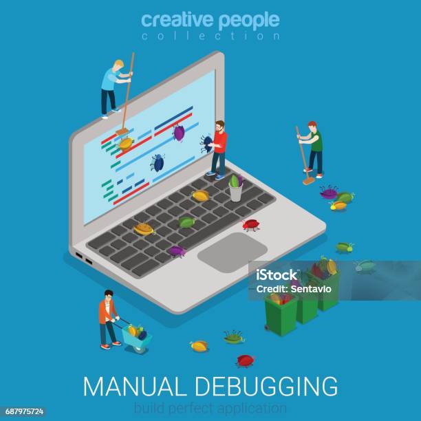 Menual Debugging Process Flat 3d Isometry Isometric Code Development ...