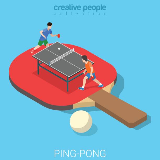 illustrazioni stock, clip art, cartoni animati e icone di tendenza di ping-pong tavolo tennis piatto 3d isometria concetto di sport isometrici web illustrazione vettoriale. grande racchetta e set di partite di micro giocatori. collezione di persone creative. - table tennis table tennis racket racket sport ball