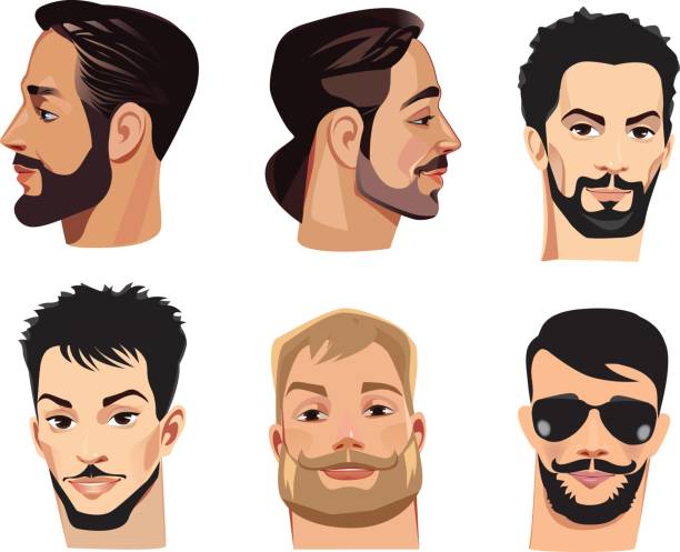 vector portraits of face men with beard, bearded man vector art illustration