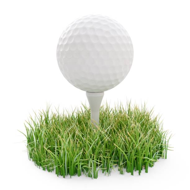 istock 3d rendering golf ball on white tee and green grass isolated on white 687987362