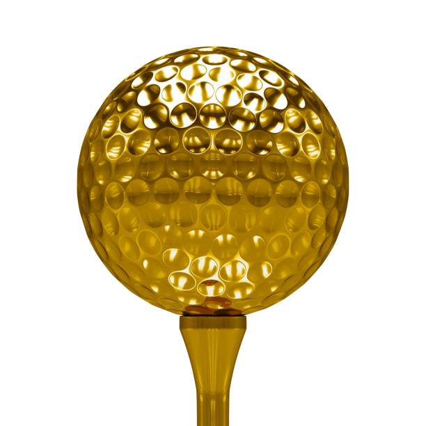 istock 3d rendering golden golf ball on tee isolated on white 687987672