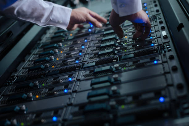 istock Close up of a network server in the data center 687999074