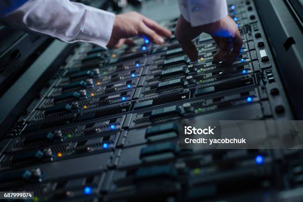 Close Up Of A Network Server In The Data Center Stock Photo - Download Image Now - Cloud Computing, Support, Network Server