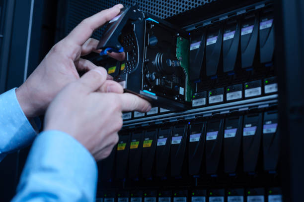 istock Close up of hard drives standing in the server rack 688002546
