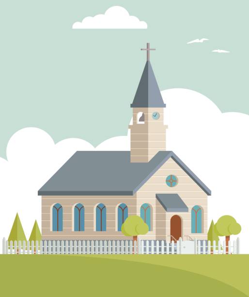 Church Cute church illustration with cloud sky. Global colors used easy to edit. chapel illustrations stock illustrations